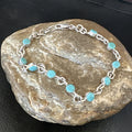 Blue Turquoise Navajo Old Pawn Link Bracelet 7.5" | Sterling Silver | Authentic Native American Handmade | 18129
