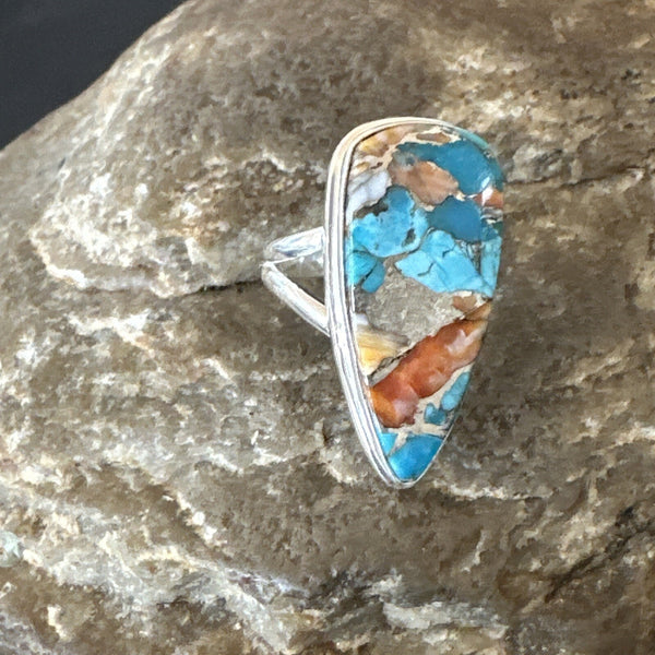 Blue Turquoise Spiny Oyster Southwestern Ring Size 5 | Sterling Silver | Authentic Native American Handmade | 18501