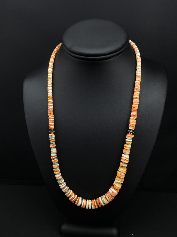 Spiny Oyster Graduated Navajo Necklace 21" | Sterling Silver | Authentic Native American Handmade | 04771