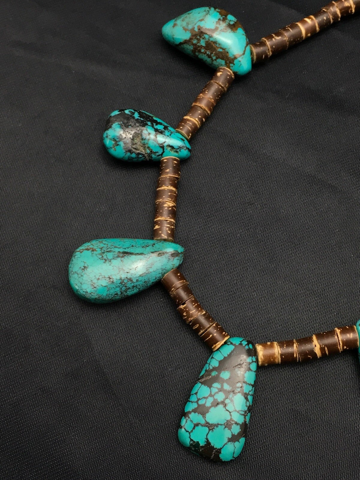 Spiderweb Turquoise & Bone Bead Navajo Sterling Silver Necklace 20" 4101