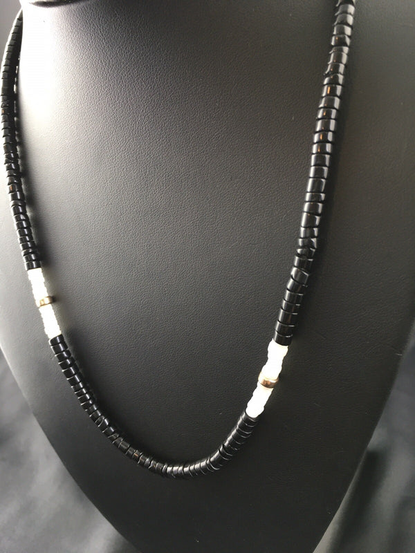 Black Onyx Mother Of Pearl Navajo Necklace 19" | Sterling Silver | Authentic Native American Handmade | 10141