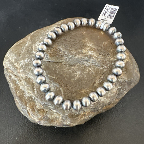 6mm Beads 7"Stretch Beads Bracelet | Sterling Silver | Authentic Native American Handmade | 90602