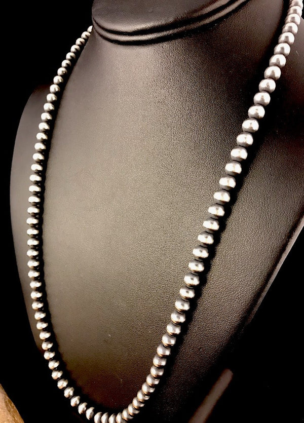 4mm Navajo Pearls 22"Hook Eye Cone Necklace | Sterling Silver | Authentic Native American Handmade