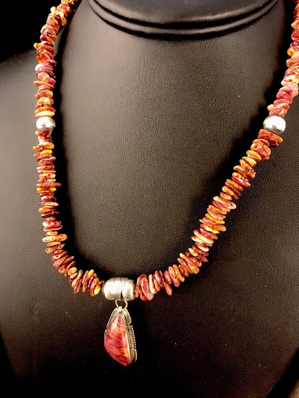Men's Purple Spiny Oyster Navajo Beads Necklace 21" | Sterling Silver | Authentic Native American Handmade