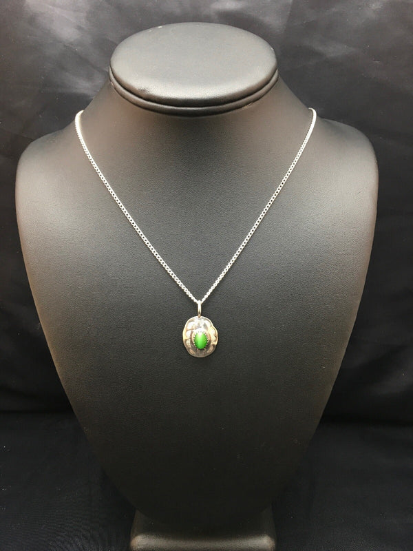 Green Malachite Pendant Navajo Necklace | Sterling Silver | Authentic Native American Handmade | 08956