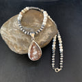 Wild Horse Turquoise Pendant Navajo Pearls Necklace 20" | Sterling Silver | Authentic Native American Handmade | 13864