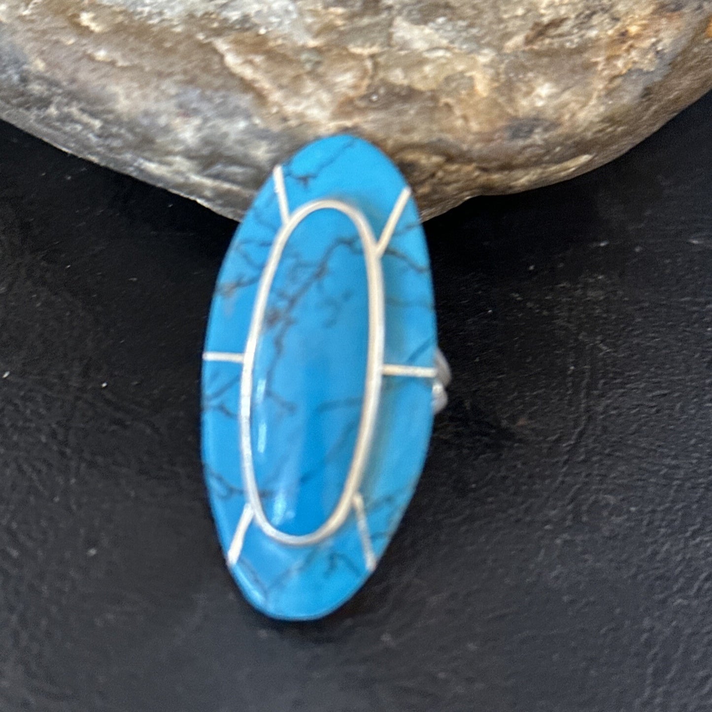 Native American Indian Navajo Blue Turquoise Inlay Band Ring Sz 7 18759