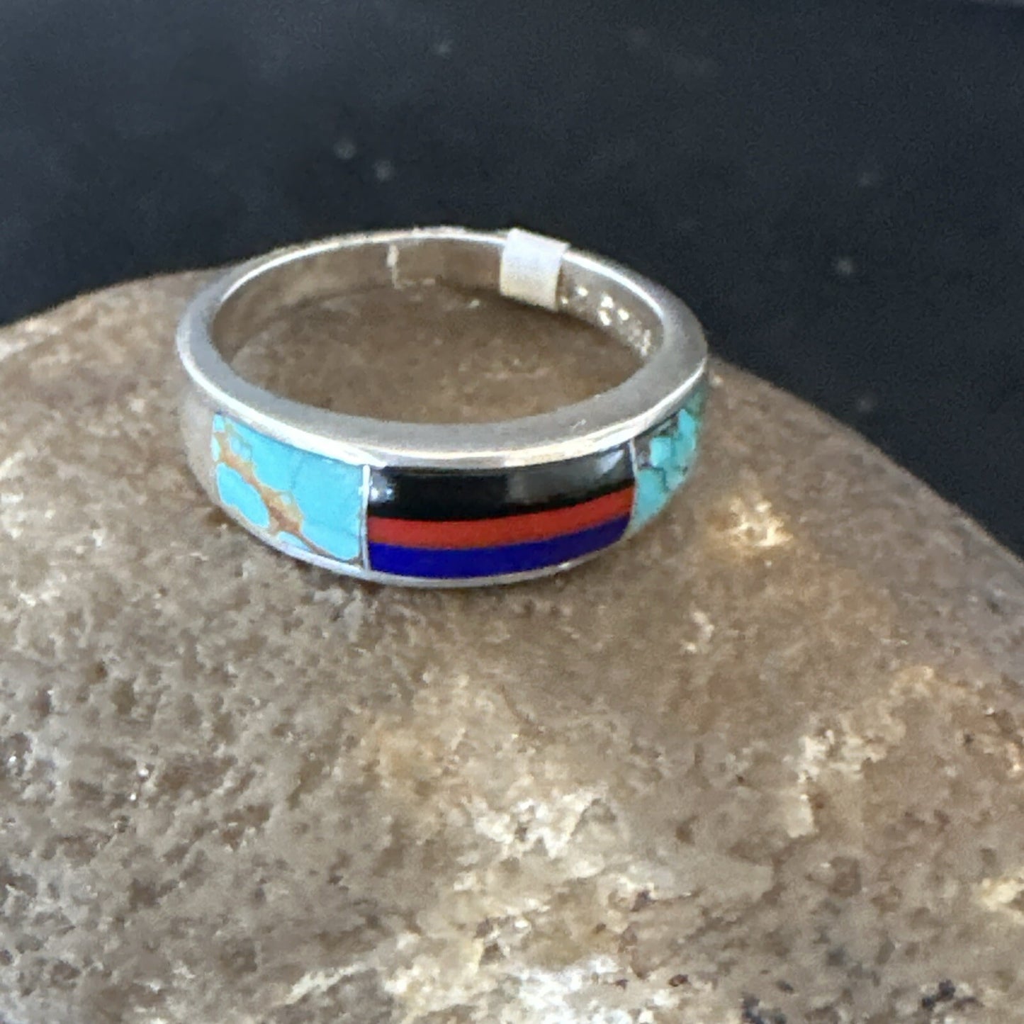 MultiColor Navajo Sterling Turquoise Spiny Oyster Inlay Ring Sz 6.5 18709