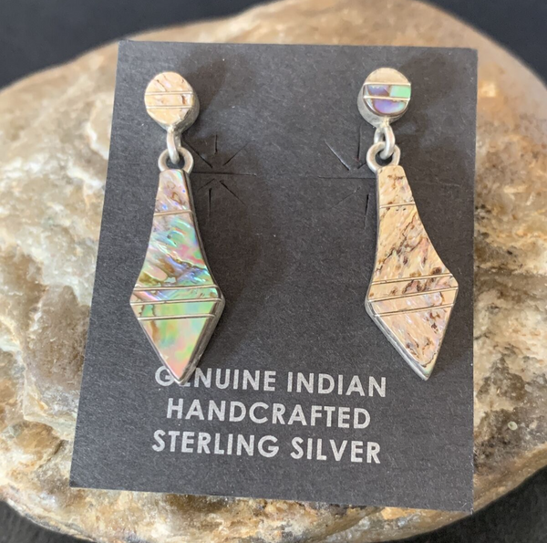 Pava Shell Minimalist Navajo Inlay Earrings 1" | Sterling Silver | Authentic Native American Handmade | 13071