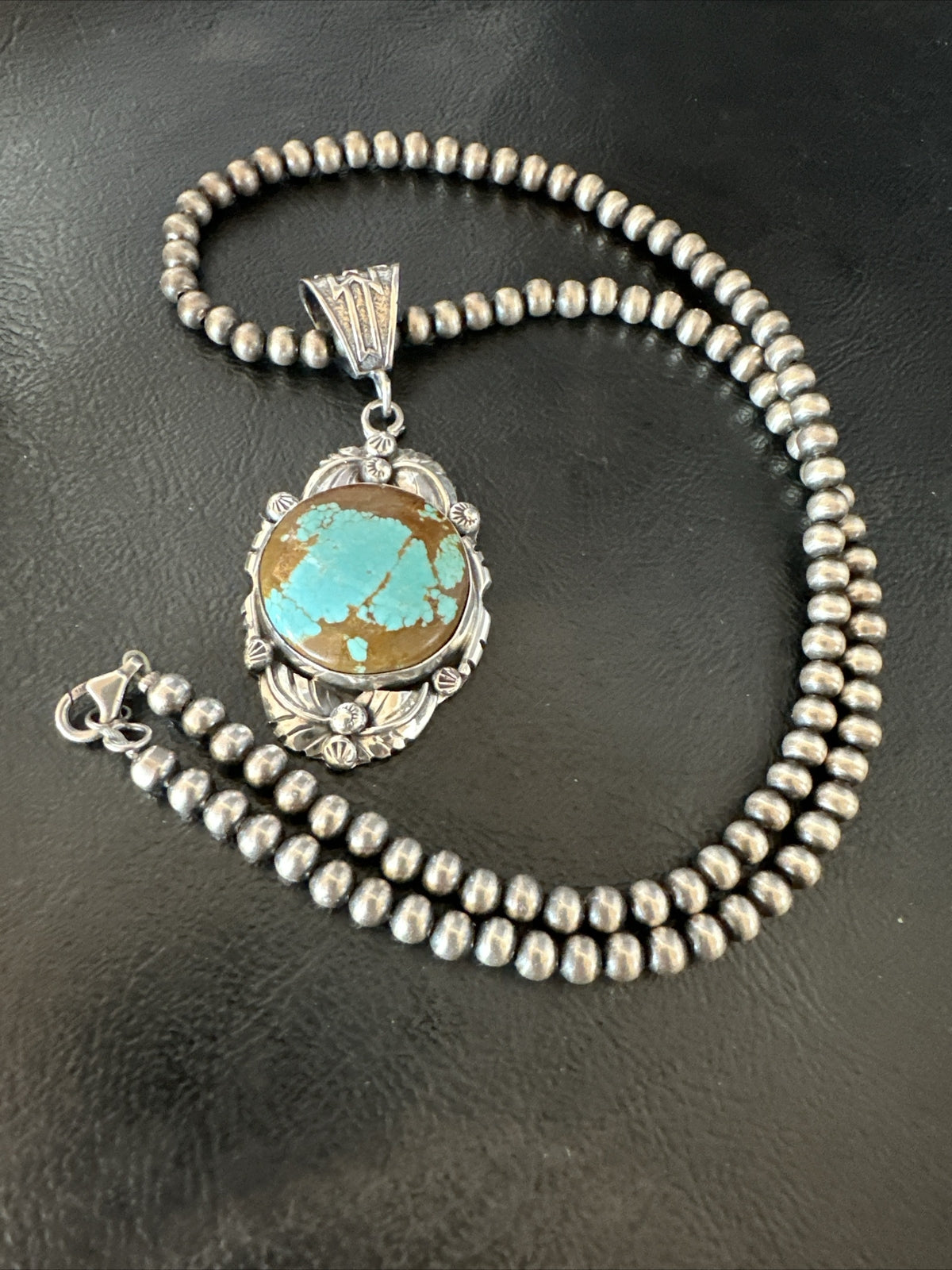 Mens Blue Turquoise#8 Pendant Navajo Sterling Silver Necklace 18071