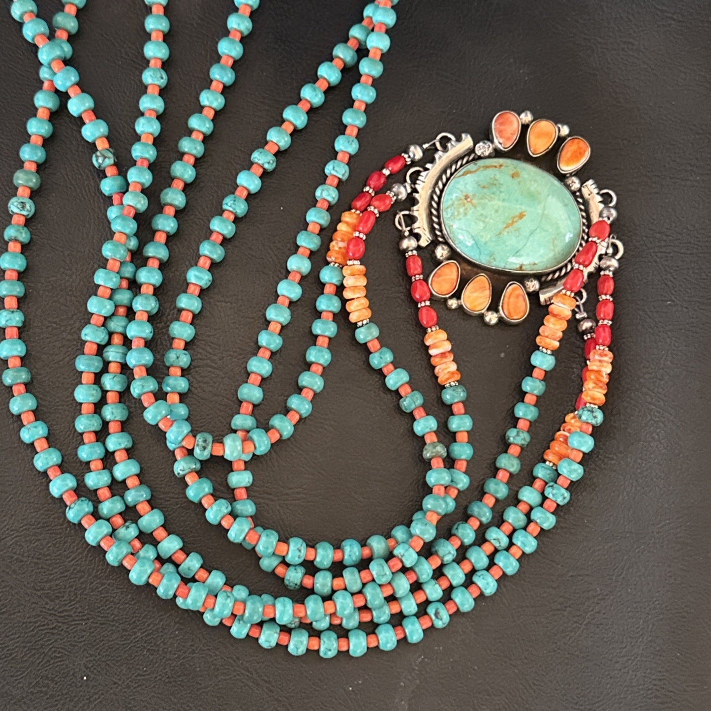 XL Statement Green Turquoise Spiny Navajo 3S Sterling Silver Necklace 34” 19675