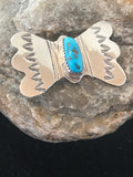 Kingman Turquoise Navajo Pin Pendant | Sterling Silver | Authentic Native American Handmade | 08666