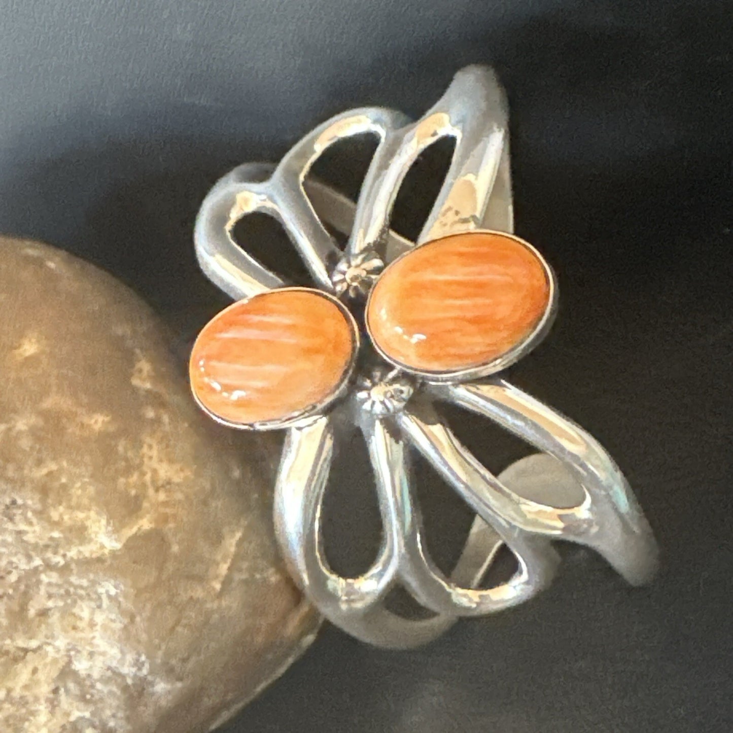 Butterfly Orange Spiny Oyster Navajo Sterling Silver Cuff Bracelet 18571