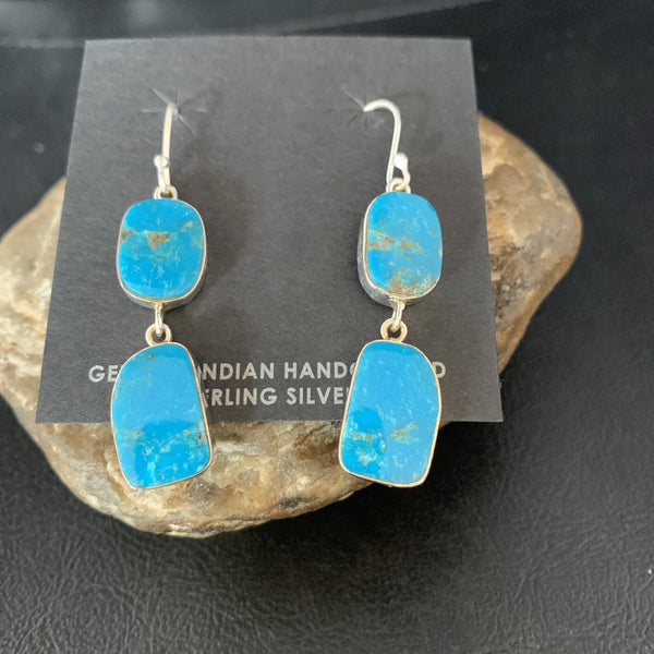Kingman Turquoise Handmade Navajo Dangle Earrings 1.5" | Sterling Silver | Authentic Native American Handmade | 14010