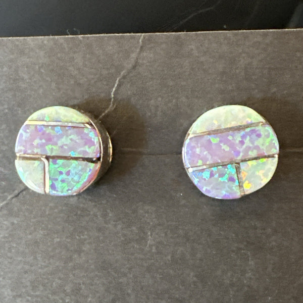 Multicolor Opal Navajo Handmade Inlay Post Earrings | Sterling Silver | Authentic Native American Handmade | 18719