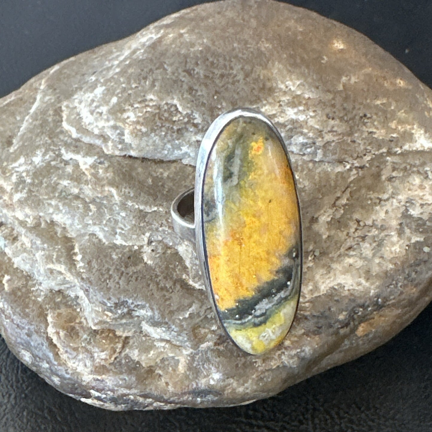 Yellow BumbleBee Jasper Navajo Sterling Silver Ring Size 7 18680