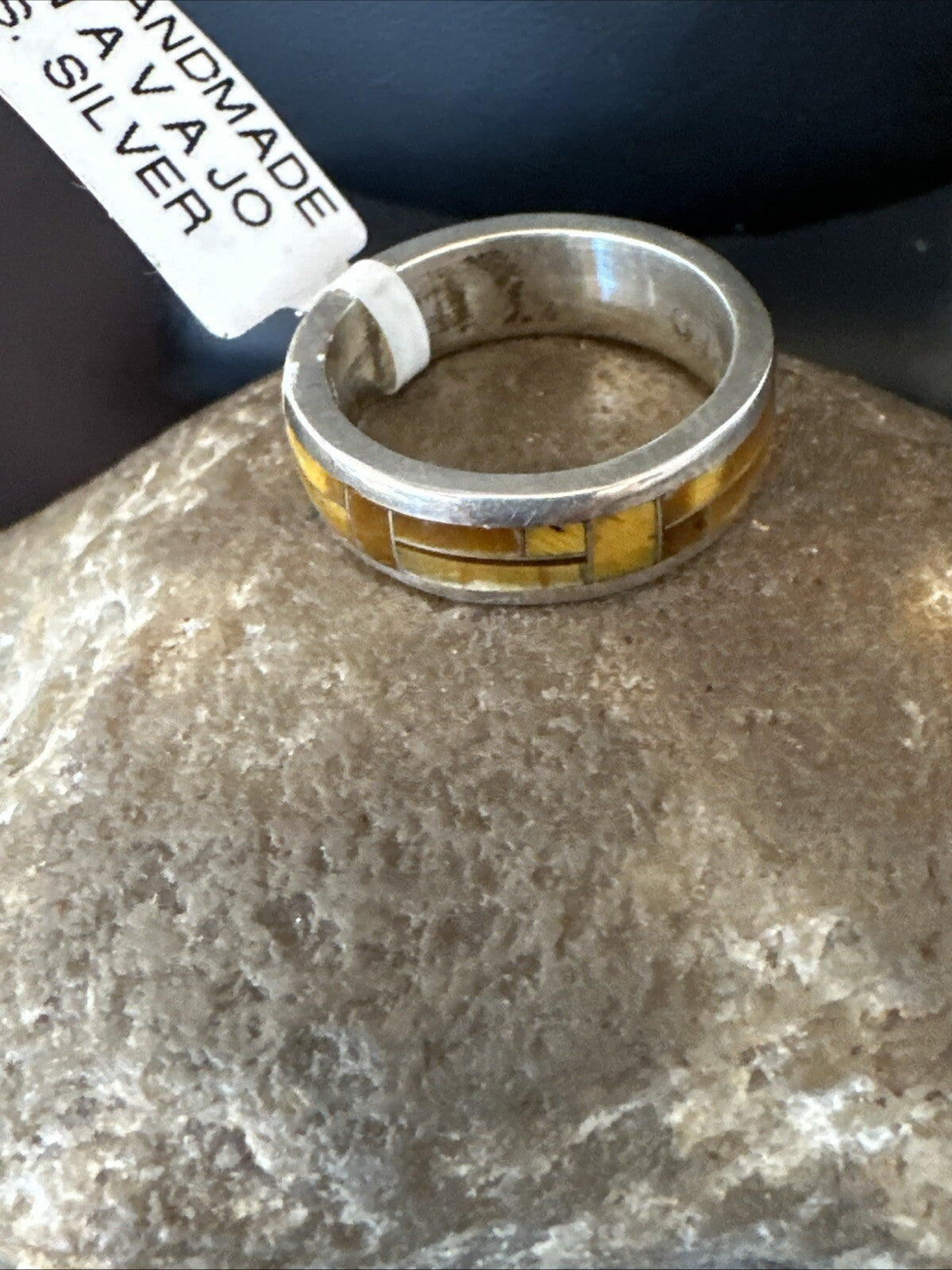 Women Coffee Tigers Eye Navajo Sterling Silver Inlay Ring Size 6.5 18703
