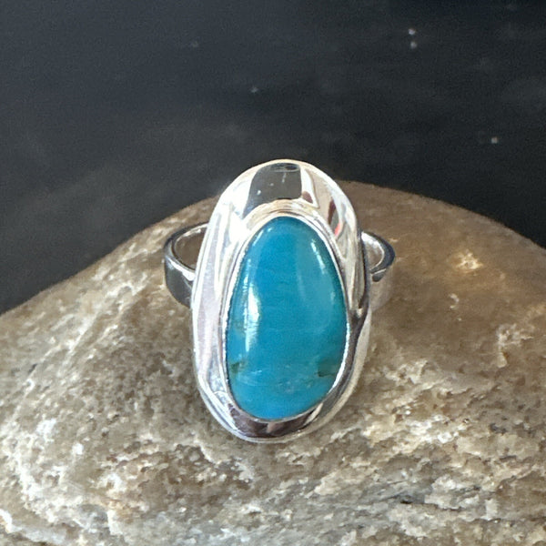 Women's Blue Kingman Turquoise Ring Size 8.5 | Sterling Silver | Authentic Native American Handmade | 17728
