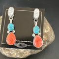 Turquoise Spiny MultiColor Navajo Inlay Earrings | Sterling Silver | Authentic Native American Handmade | 18353