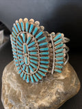 Blue Turquoise Zuni Cluster Cuff Bracelet | Sterling Silver | Authentic Native American Handmade | 12333