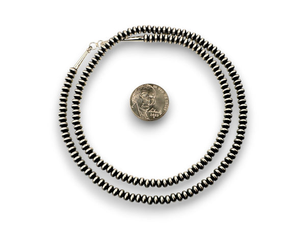 Beads Rondelles Saucer Flat Bead Necklace 4mm 24" | Sterling Silver | Authentic Native American Handmade | 97424