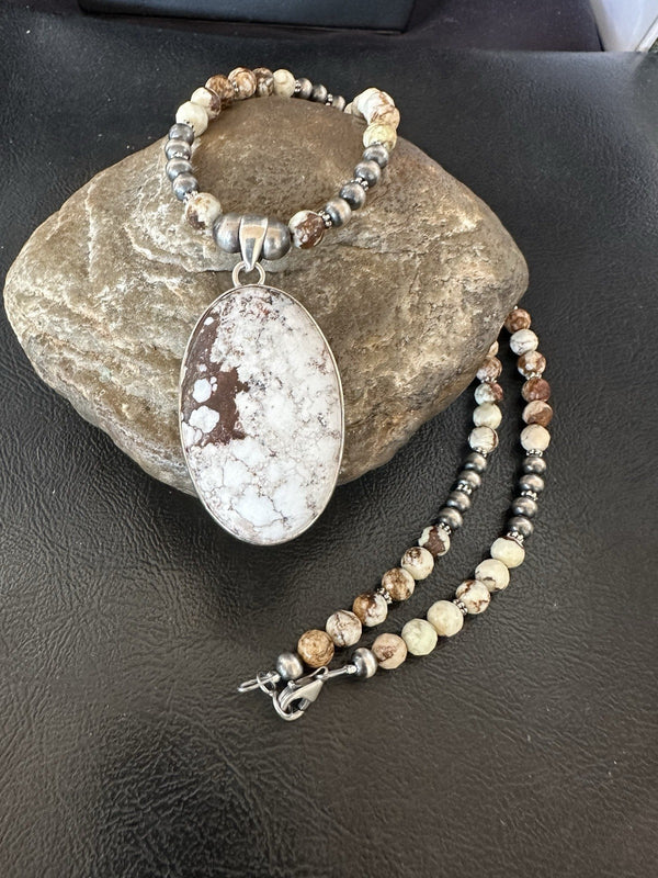Men's Women's Wild Horse Turquoise Pendant Navajo Necklace | Sterling Silver | Authentic Native American Handmade | 19539