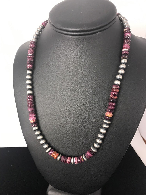 Navajo Beads Purple Spiny Oyster 8mm Bead Necklace | Sterling Silver | Authentic Native American Handmade | 99507