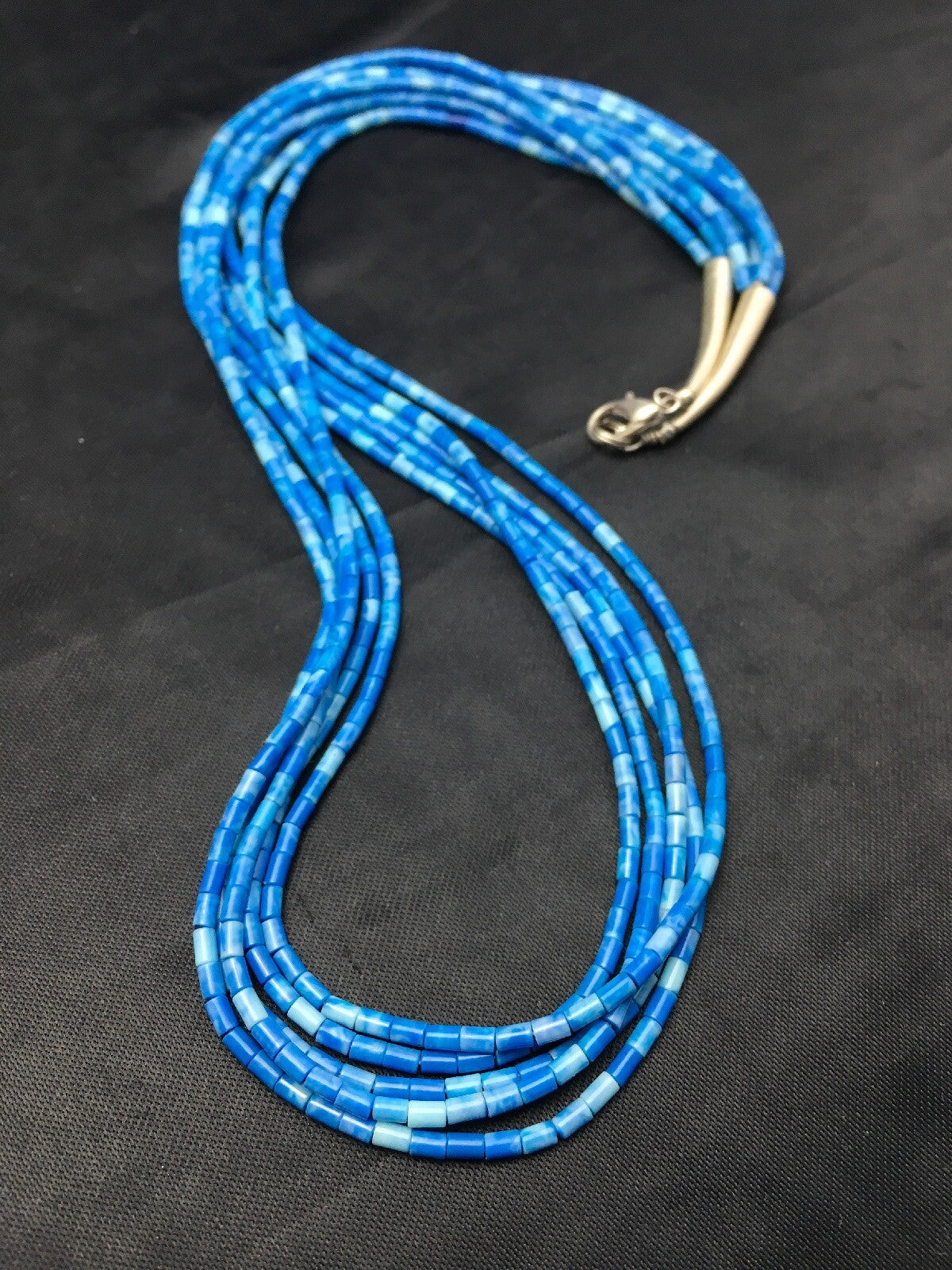 Navajo Denim Lapis 5S Sterling Silver Tube Heishi Bead Necklace 19” 3419