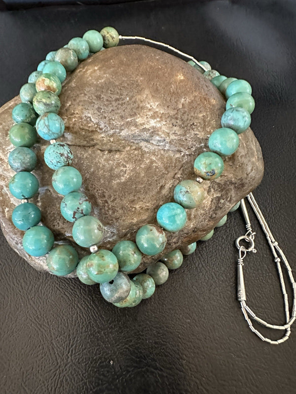 Turquoise Bead 2 Strand Navajo Necklace 22" | Sterling Silver | Authentic Native American Handmade | 19464