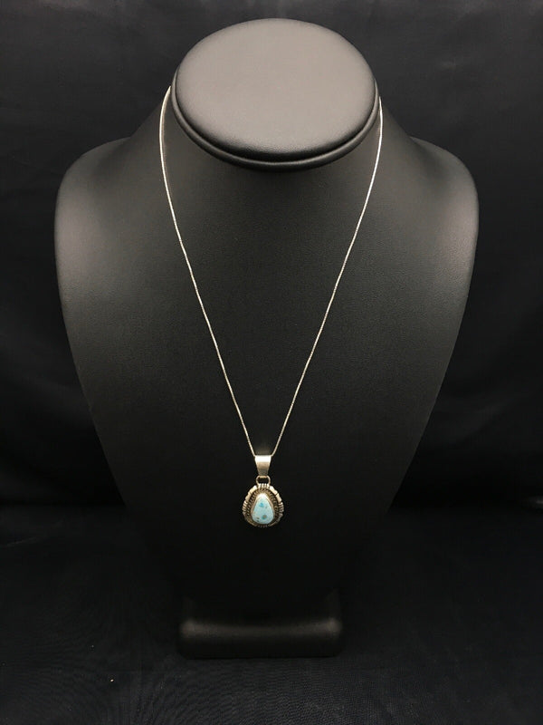 Dry Creek Turquoise Pendant Navajo Chain Necklace | Sterling Silver | Authentic Native American Handmade | 3107