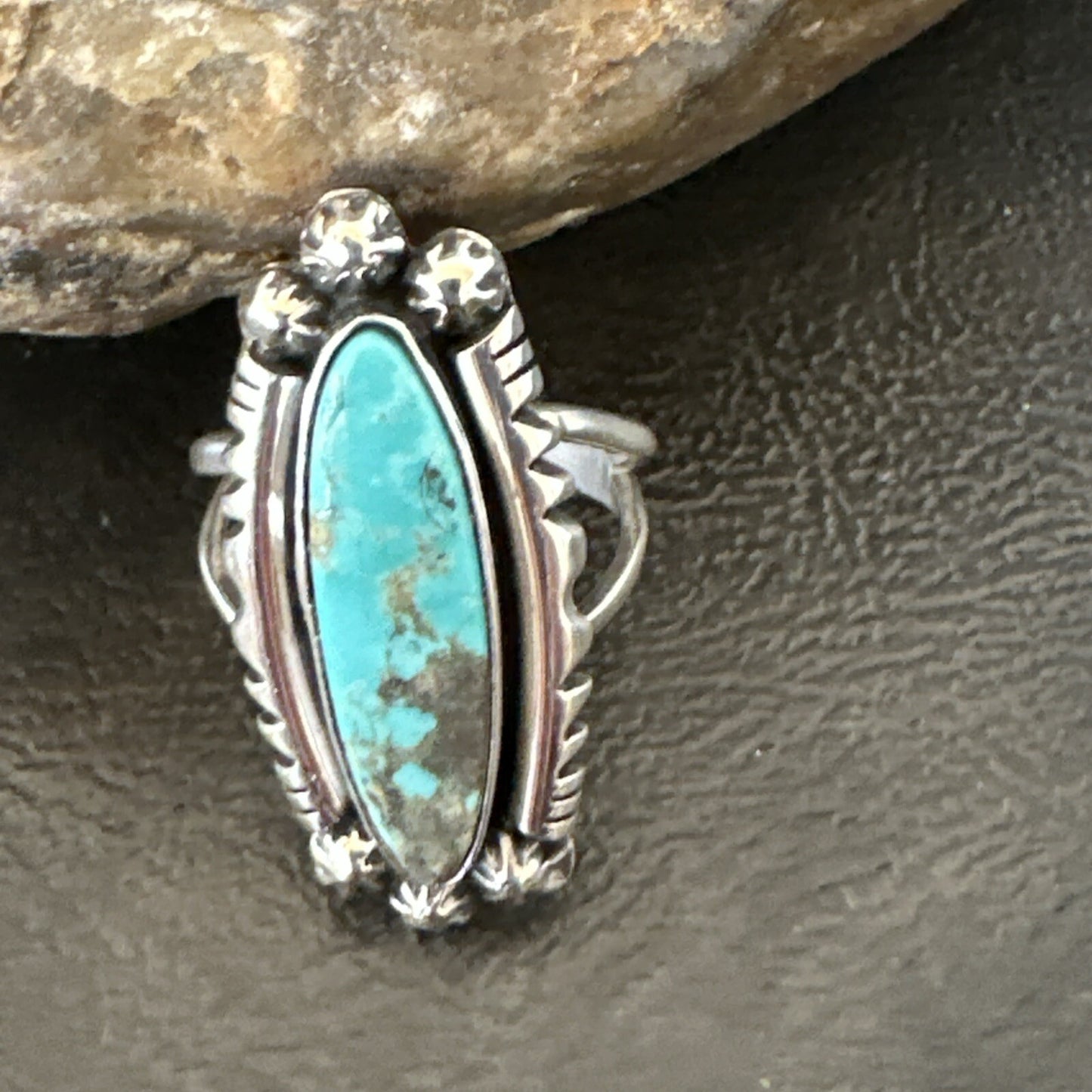 Blue Kingman Turquoise Native American Navajo Sterling Silver Ring Size 7 18630
