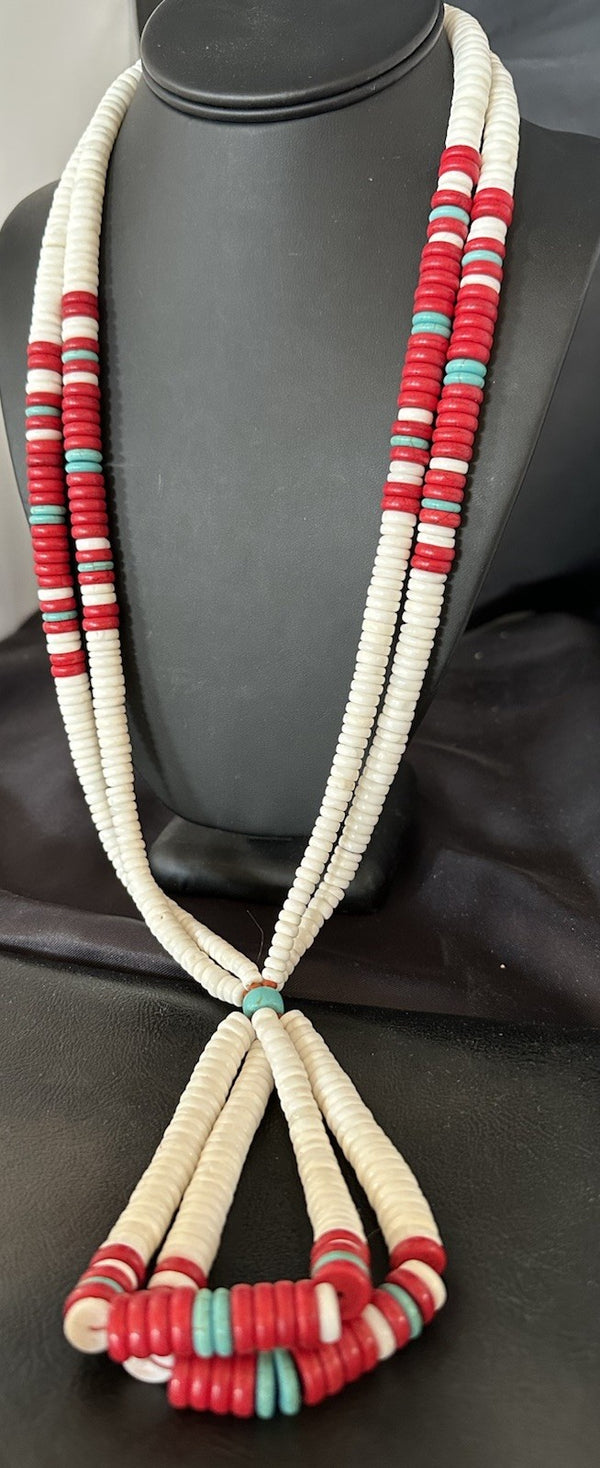 Red Coral White Turquoise 2 St Santo Domingo Necklace 28" | Authentic Native American Handmade | 19440