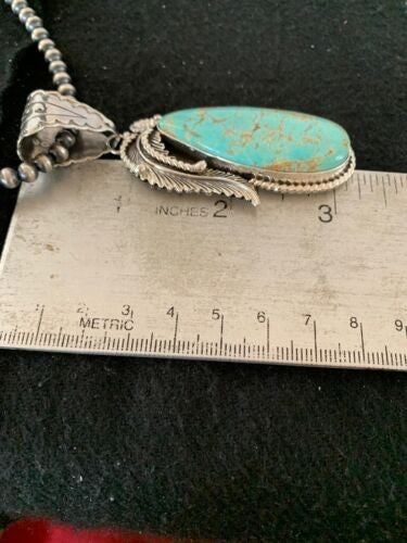 Men's Turquoise#8 Pendant | Navajo Pearls Sterling Silver Necklace 19721