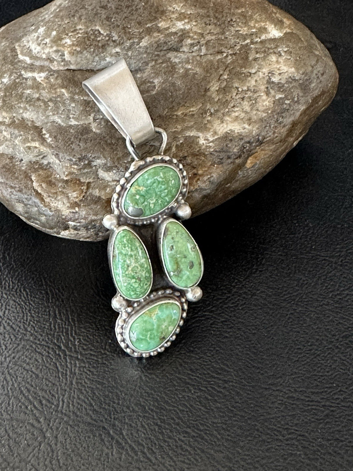 Green Sonoran Gold Turquoise Navajo Sterling Silver 925 Cluster Pendant 19401