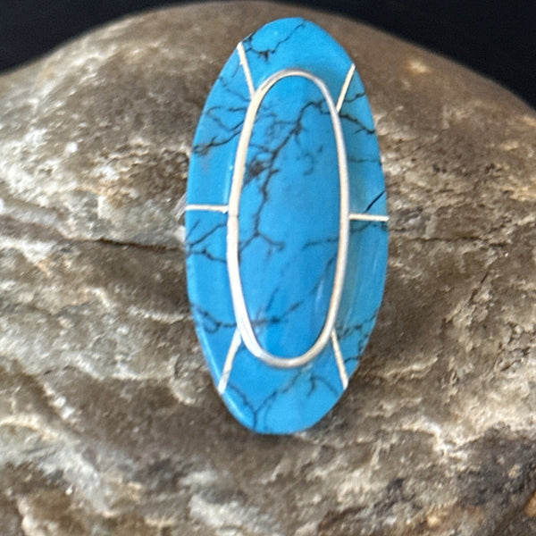 Navajo Blue Turquoise Inlay Band Ring Sz 6 | Authentic Native American Handmade | 18761