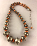 Spiny Oyster Navajo Bench Bead Necklace 21" | Sterling Silver | Authentic Native American Handmade | 95407