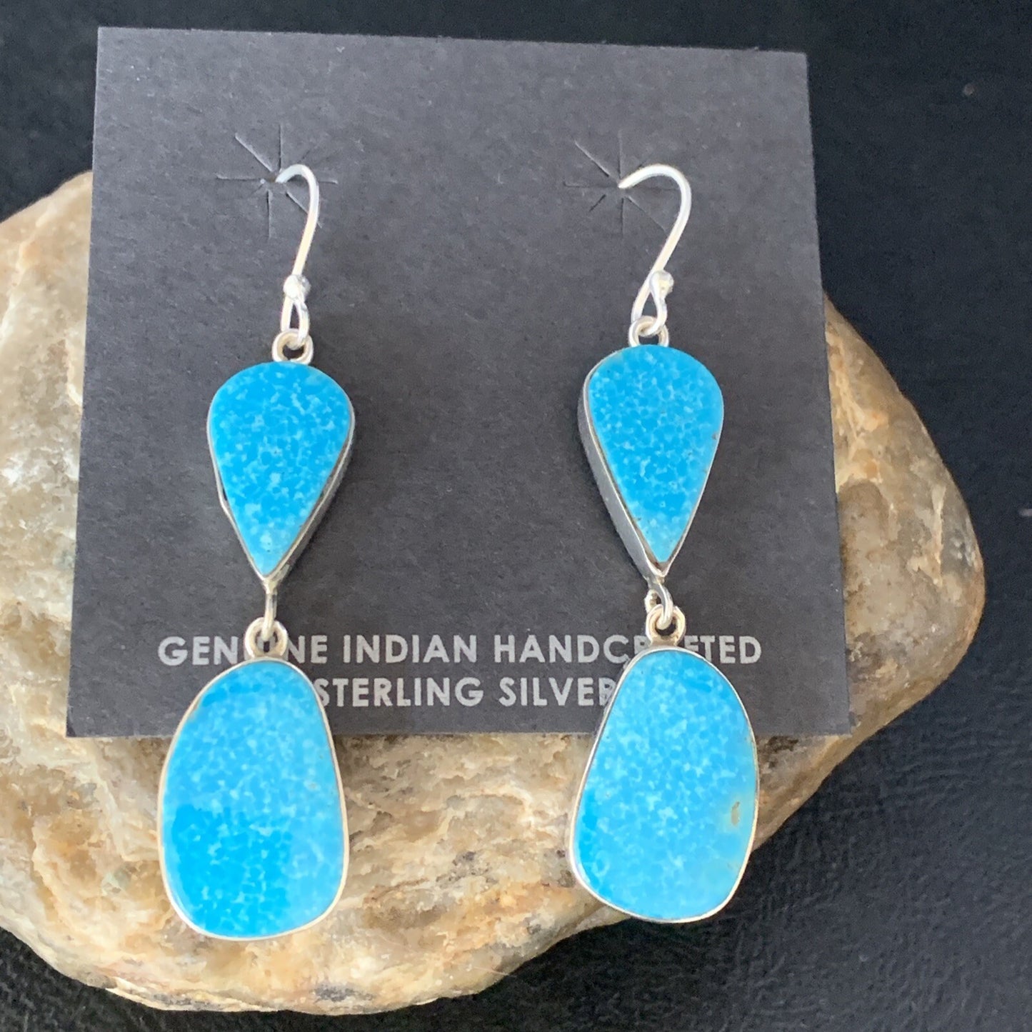 Kingman Turquoise Navajo Sterling Silver Dangle Earrings 1.5" 14014