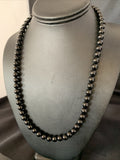 Men's Black Onyx Bead Necklace 22"Navajo | Sterling Silver | Authentic Native American Handmade | 13109
