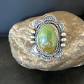 H Joe Women's Navajo Green Turquoise Ring Size 6.5 | Sterling Silver | Authentic Native American Handmade | 19358