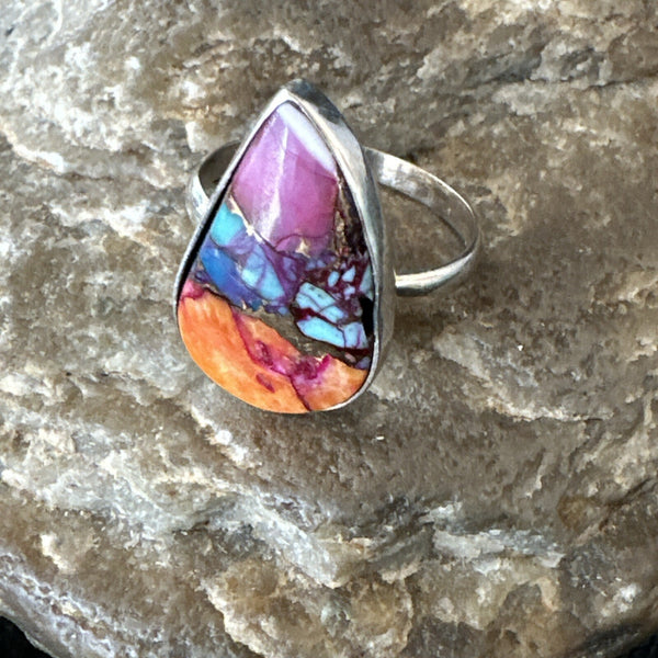 Blue Turquoise Spiny Oyster Southwestern Ring Size 9 | Sterling Silver | Authentic Native American Handmade | 18464