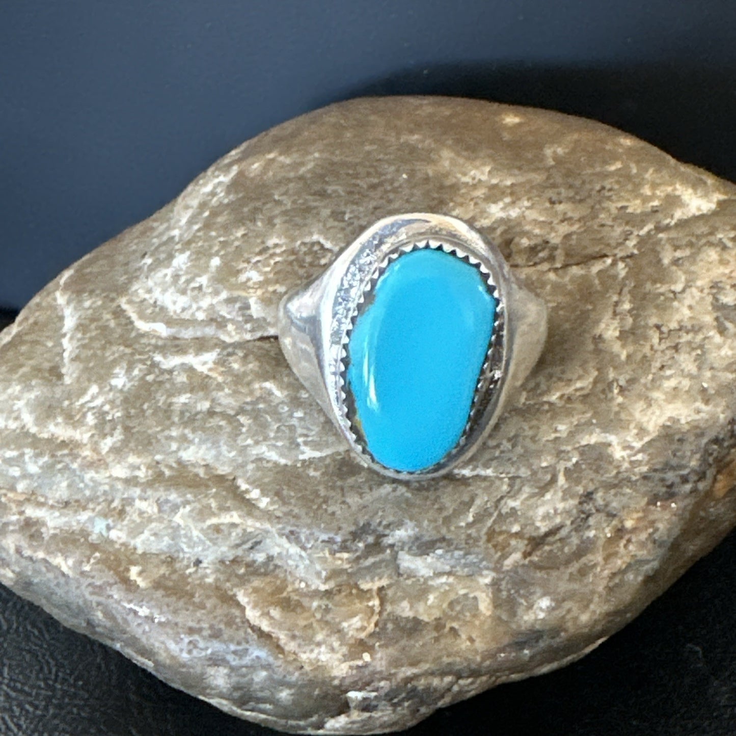 Blue Kingman Turquoise Navajo Sterling Silver Ring Size 11 19408