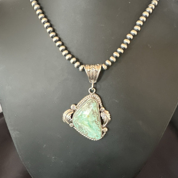 Women's Navajo Pearls Royston Turquoise Necklace Pendant | Sterling Silver | Authentic Native American Handmade | 19363