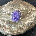 Women's Purple Charoite Navajo Oval Ring Adjustable Size 9 | Sterling Silver | Authentic Native American Handmade | 17245