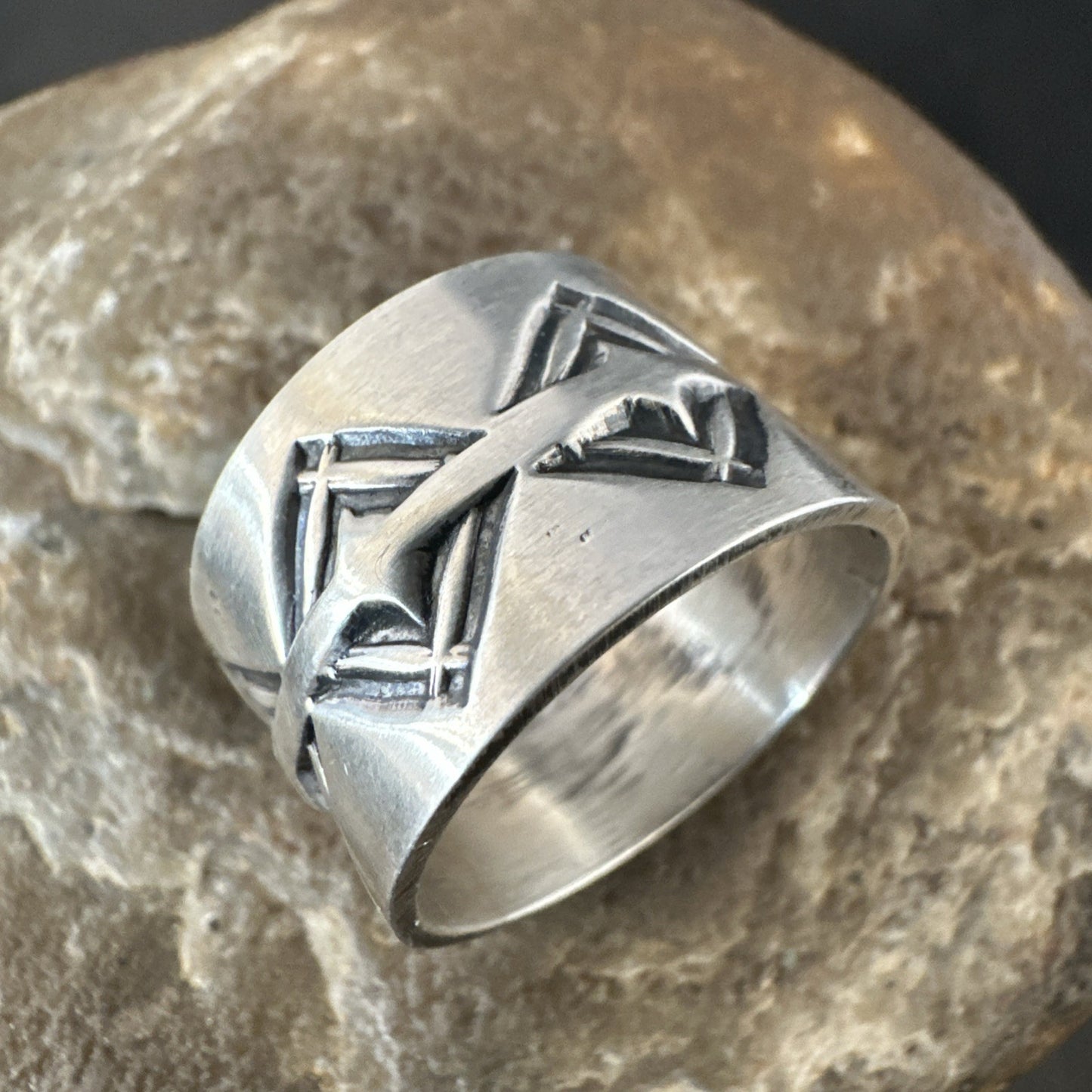 Mens Women Wedding Wide Band Navajo Stamped Sterling Silver Ring Size 10 19018