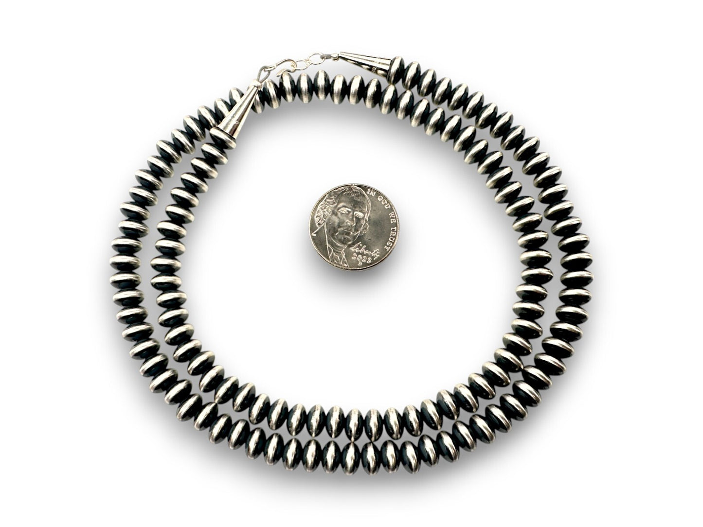 Navajo Pearls Sterling Silver Rondelles Saucer Flat Bead Necklace 6mm 16" 97616