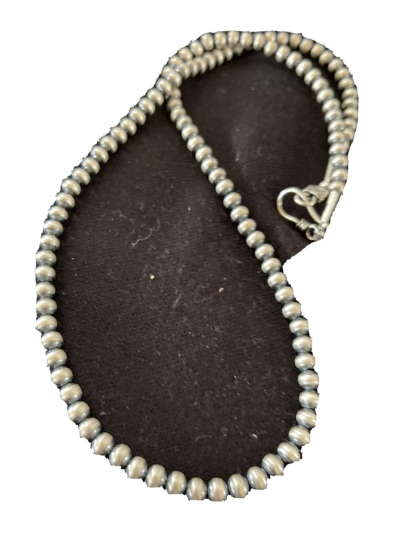 5mm Beads Navajo 18"Hook Eye Cone Necklace | Sterling Silver | Authentic Native American Handmade