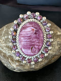 Women's Purple Spiny Oyster Navajo Cluster Ring Size 9 | Sterling Silver | Authentic Native American Handmade | 19760