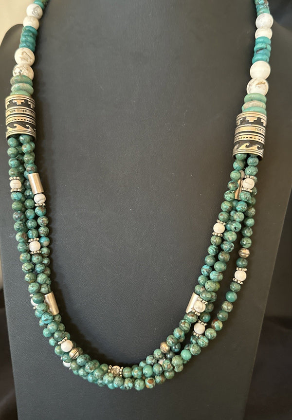 Tommy & Rosita Singer T R Sterling Silver Turquoise 4 Strand Necklace 30” 19758