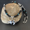 Turquoise Opal Inlay Pendant Black Onyx Navajo Necklace | Sterling Silver | Authentic Native American Handmade | 12688