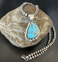 Rustic Blue Kingman Turquoise Pendant Navajo Necklace 20" | Sterling Silver | Authentic Native American Handmade | 18316